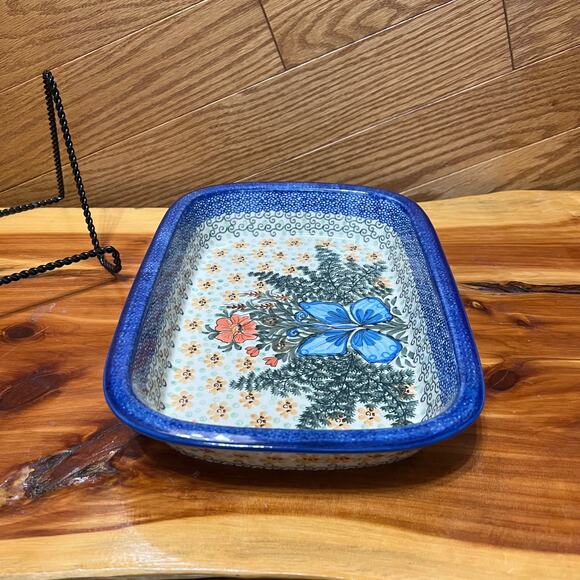 Unikat 1497 Ultimate Bakeware Butterfly Holly 10" Baker Blue Boleslawiec Poland - Picture 3 of 10
